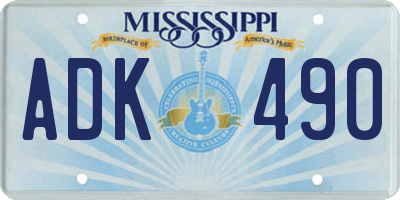 MS license plate ADK490