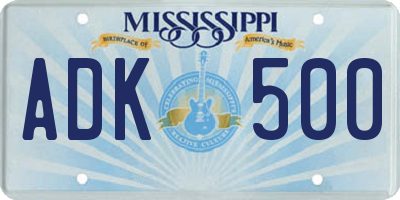 MS license plate ADK500
