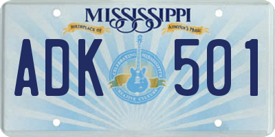 MS license plate ADK501