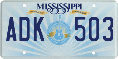 MS license plate ADK503
