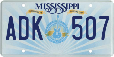 MS license plate ADK507