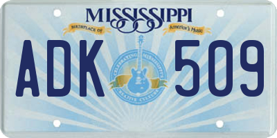 MS license plate ADK509