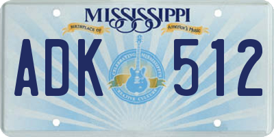 MS license plate ADK512