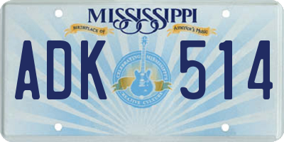 MS license plate ADK514
