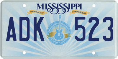 MS license plate ADK523
