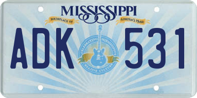 MS license plate ADK531