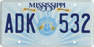 MS license plate ADK532