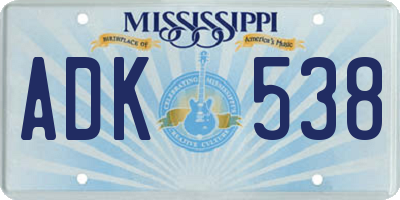 MS license plate ADK538