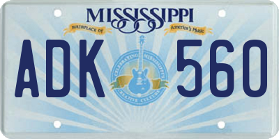 MS license plate ADK560