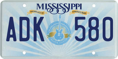 MS license plate ADK580