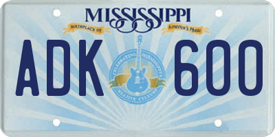 MS license plate ADK600