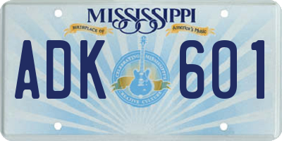 MS license plate ADK601