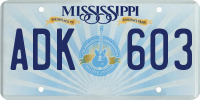 MS license plate ADK603