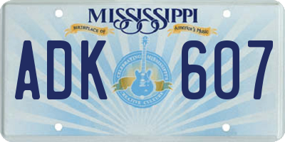 MS license plate ADK607
