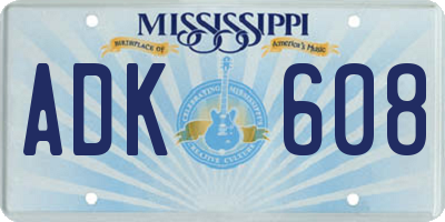 MS license plate ADK608
