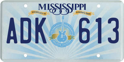 MS license plate ADK613