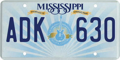 MS license plate ADK630