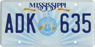 MS license plate ADK635
