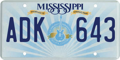MS license plate ADK643