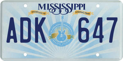 MS license plate ADK647