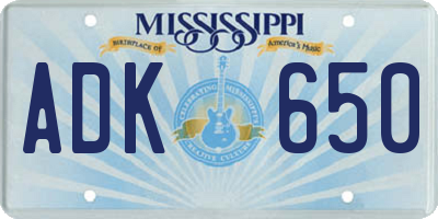 MS license plate ADK650