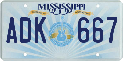 MS license plate ADK667
