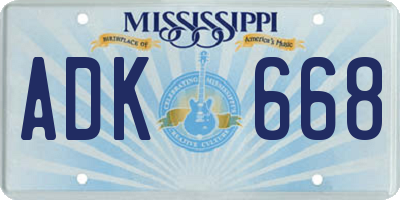 MS license plate ADK668
