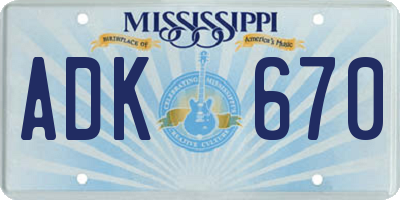 MS license plate ADK670