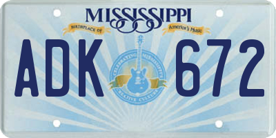 MS license plate ADK672