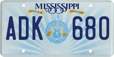 MS license plate ADK680