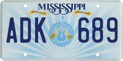 MS license plate ADK689