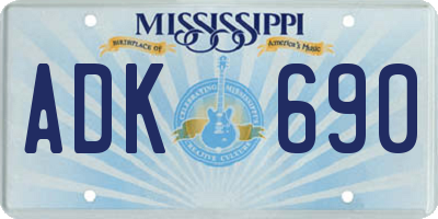 MS license plate ADK690