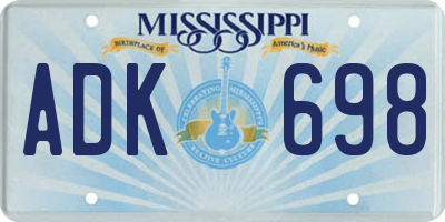MS license plate ADK698