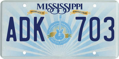 MS license plate ADK703