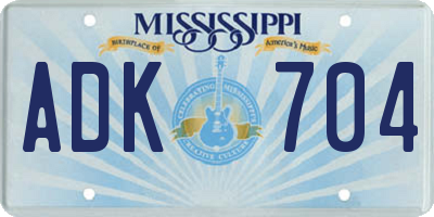 MS license plate ADK704