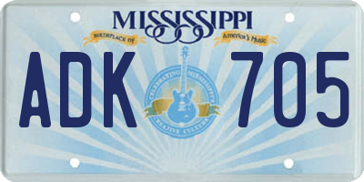 MS license plate ADK705