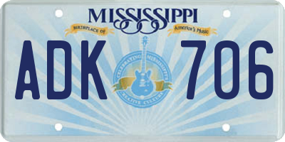 MS license plate ADK706