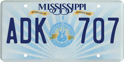 MS license plate ADK707