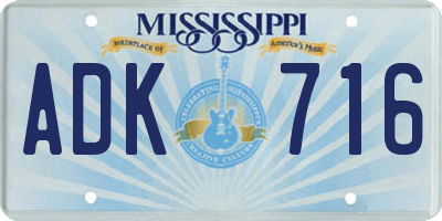 MS license plate ADK716