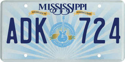 MS license plate ADK724