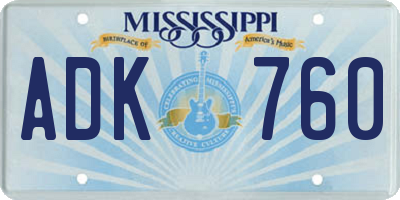 MS license plate ADK760