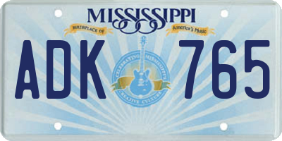 MS license plate ADK765