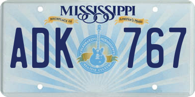 MS license plate ADK767