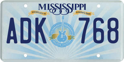MS license plate ADK768