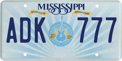 MS license plate ADK777