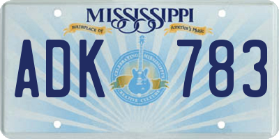MS license plate ADK783