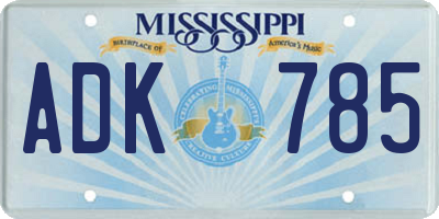 MS license plate ADK785