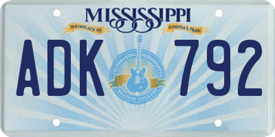 MS license plate ADK792