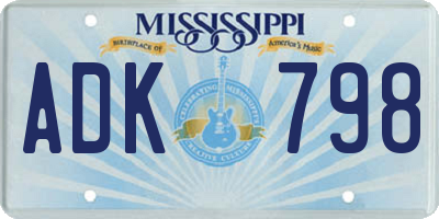 MS license plate ADK798