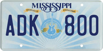 MS license plate ADK800